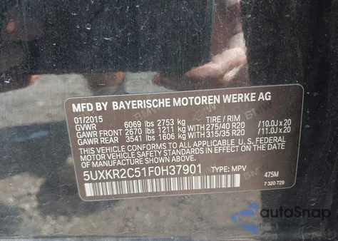 2015 BMW X5 Sdrive35I from USA, damaged, VIN 5UXKR2C51F0H37901